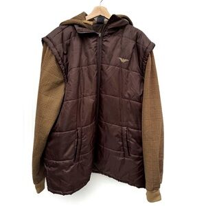 Vintage 90’s Avirex Brown Quilted Puffer Jacket with Hood houndstooth size XXL